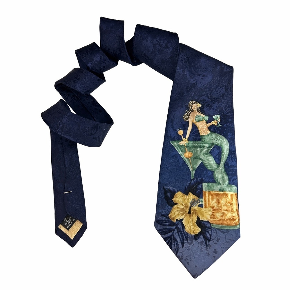 Vintage Tommy Bahama Necktie Silk Embossed Novelty Mermaid Cocktail Hand Sewn